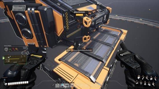 Best Satisfactory mods: Το mod TFIT δείχνει μια συμβουλή εργαλείου καθώς ο παίκτης αιωρεί το πλέγμα του πάνω από έναν κατασκευαστή. 