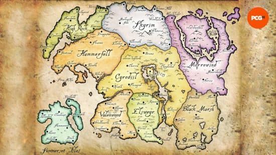 Χάρτης The Elder Scrolls 6 - μια απόδοση ολόκληρου του παγκόσμιου χάρτη του Elder Scrolls.