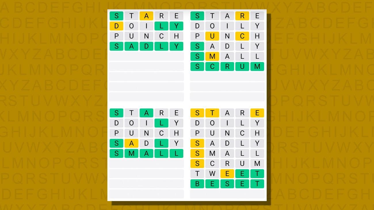 Quordle απαντήσεις για το παιχνίδι 770 σε κίτρινο φόντο