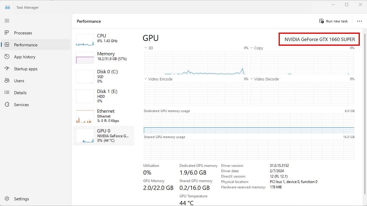 Windows 11 Task Manager Performance GPU.
