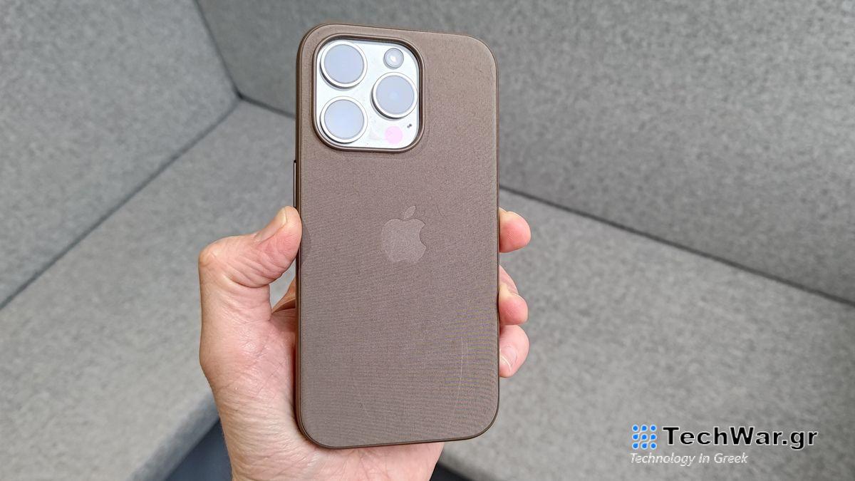 iPhone 15 Pro in a FineWoven case