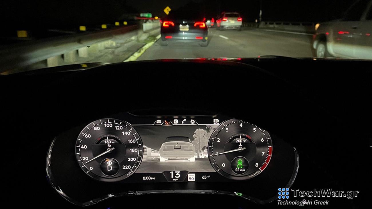 bentley in-car screen showing thermal imaging camera highlighting car tires