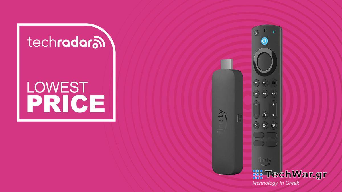 Amazon Fire TV Stick 4K on a pink background