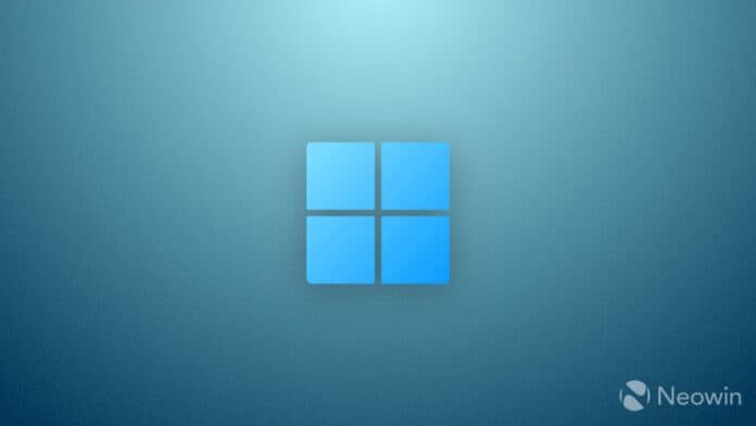 A Windows 11 logo with a gradient background