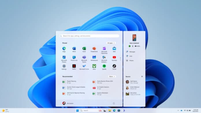 windows ll phone link start menu