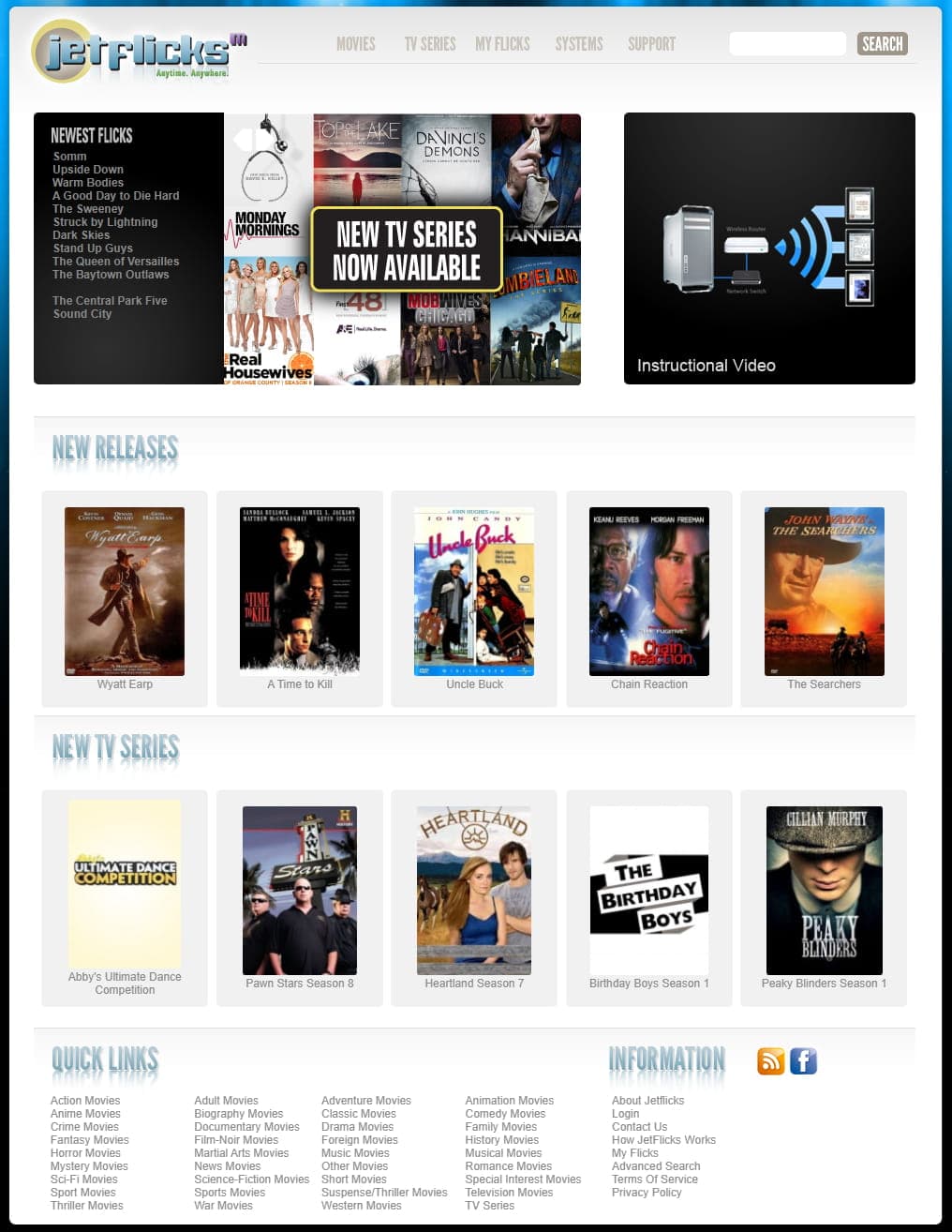 Αρχική σελίδα Jetflicks το 2013