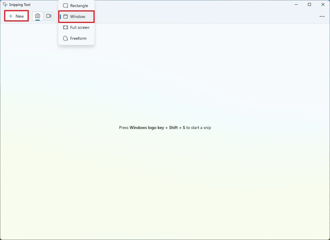 Επιλογή παραθύρου Snipping Tool