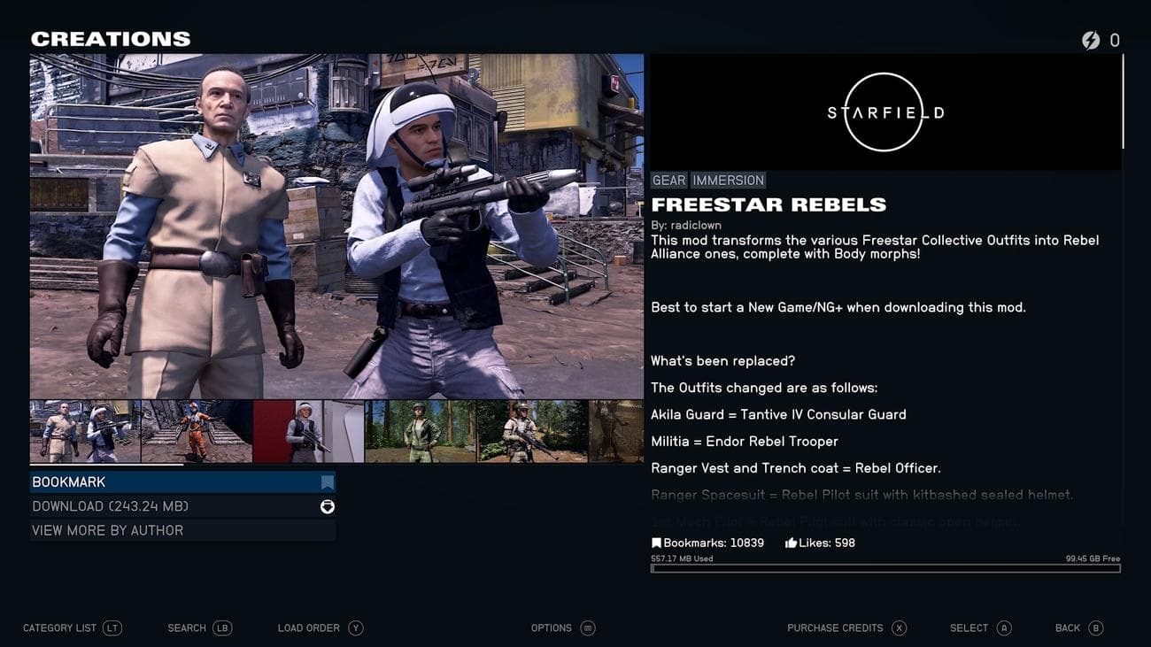 Screenshot of Starfield mods