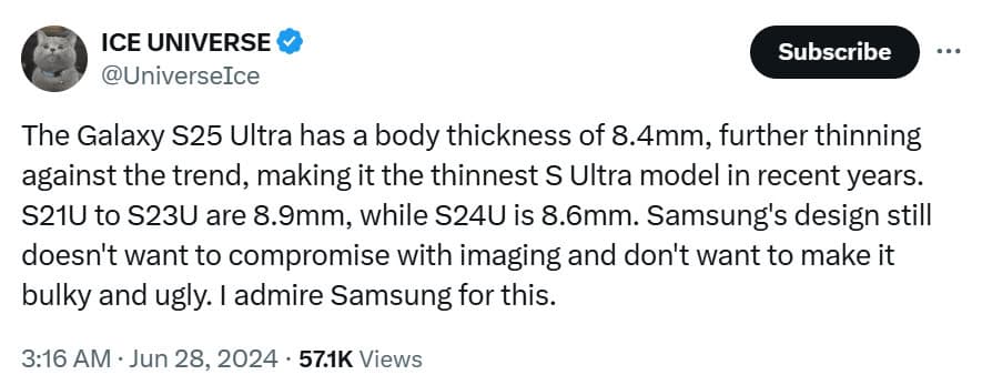 Πάχος Ice Universe Galaxy S25 Ultra