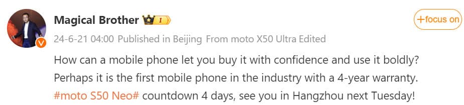 Lenovo China GM Weibo Moto S50 Neo