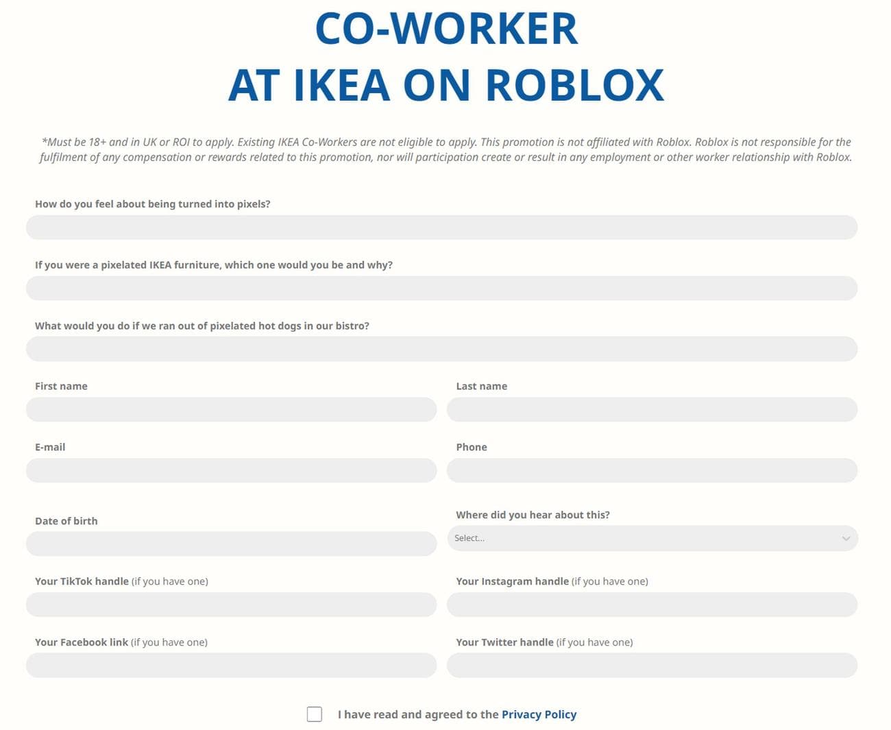 Αίτηση εργασίας Roblox IKEA