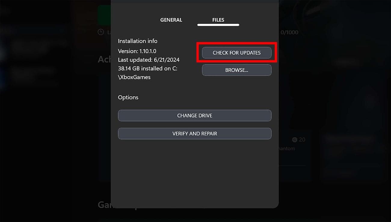 Εφαρμογή Xbox: Ελέγξτε για ενημερώσεις.