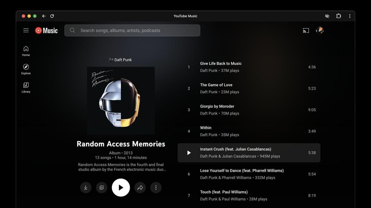 Επανασχεδιασμός άλμπουμ YouTube Music στον ιστό