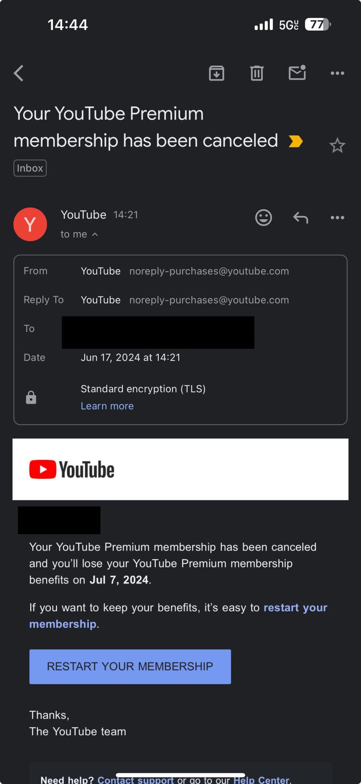 Η συνδρομή YouTube Premium ακυρώθηκε