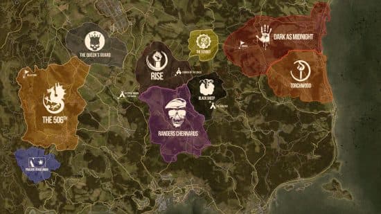 καλύτεροι διακομιστές dayz: μια φωτογραφία από πάνω προς τα κάτω ενός χάρτη εντός παιχνιδιού στο DayZ με επισημασμένες περιοχές 