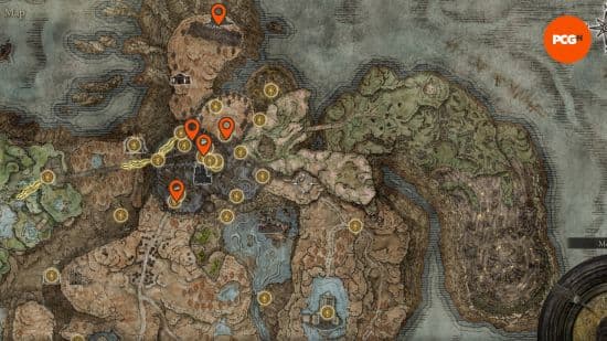 Elden Ring Scadutree Fragments: ο χάρτης Shadow Keep με καρφιτσωμένες όλες τις γνωστές τοποθεσίες.