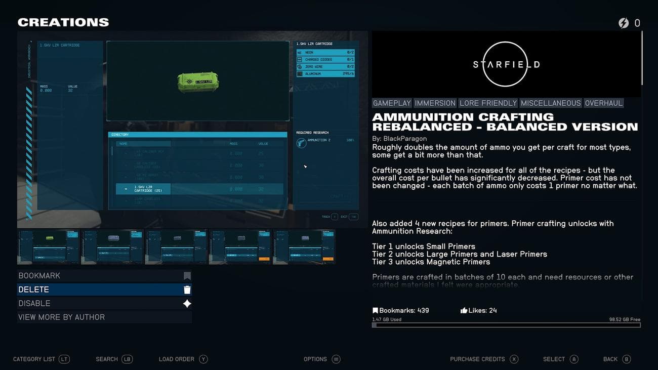 Screenshot of Starfield mods