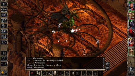 Games like BG3: the heroes are desperately fighting against a green dragon.