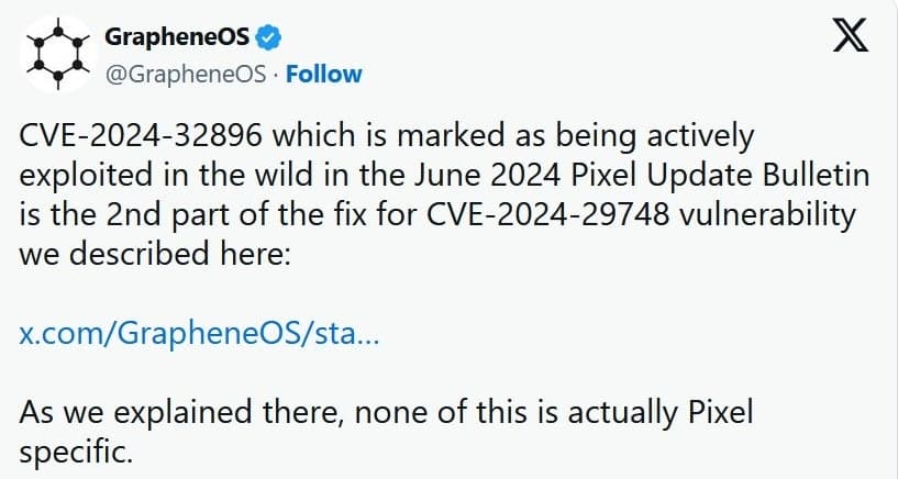 Το GrapheneOS δημοσιεύει περισσότερες πληροφορίες σχετικά με την ενημέρωση ασφαλείας - Η κυβέρνηση των ΗΠΑ λέει σε ορισμένους χρήστες Pixel να ενημερώσουν τα τηλέφωνά τους σε 10 ημέρες ή να σταματήσουν να τα χρησιμοποιούν