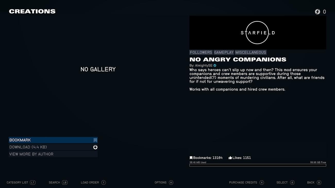 Screenshot of Starfield mods