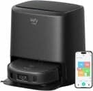 Eufy X9 Pro ρομπότ με ηλεκτρική σκούπα στην αποβάθρα και στο smartphone με χρωματικό χάρτη στην οθόνη