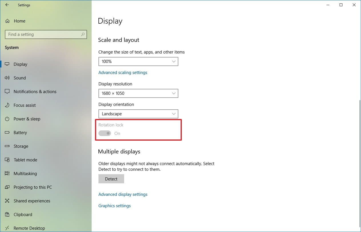 Επιλογή κλειδώματος περιστροφής των Windows 10