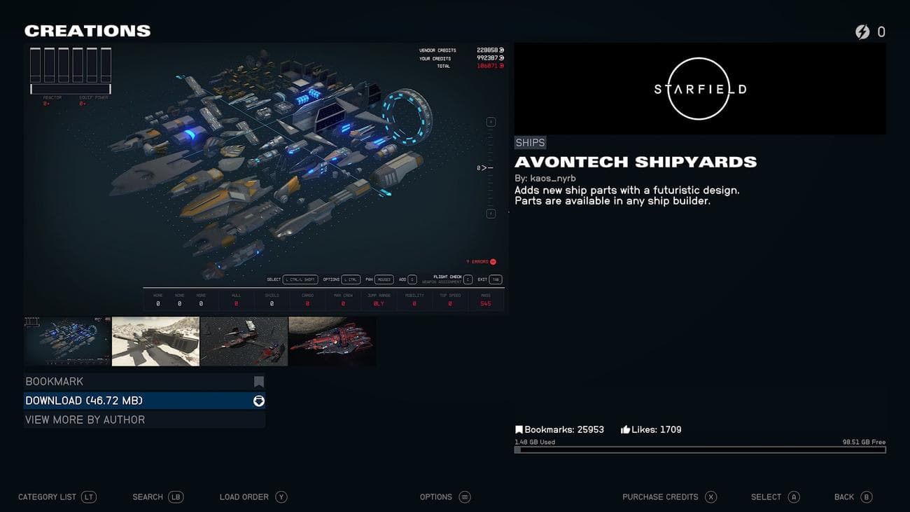 Screenshot of Starfield mods