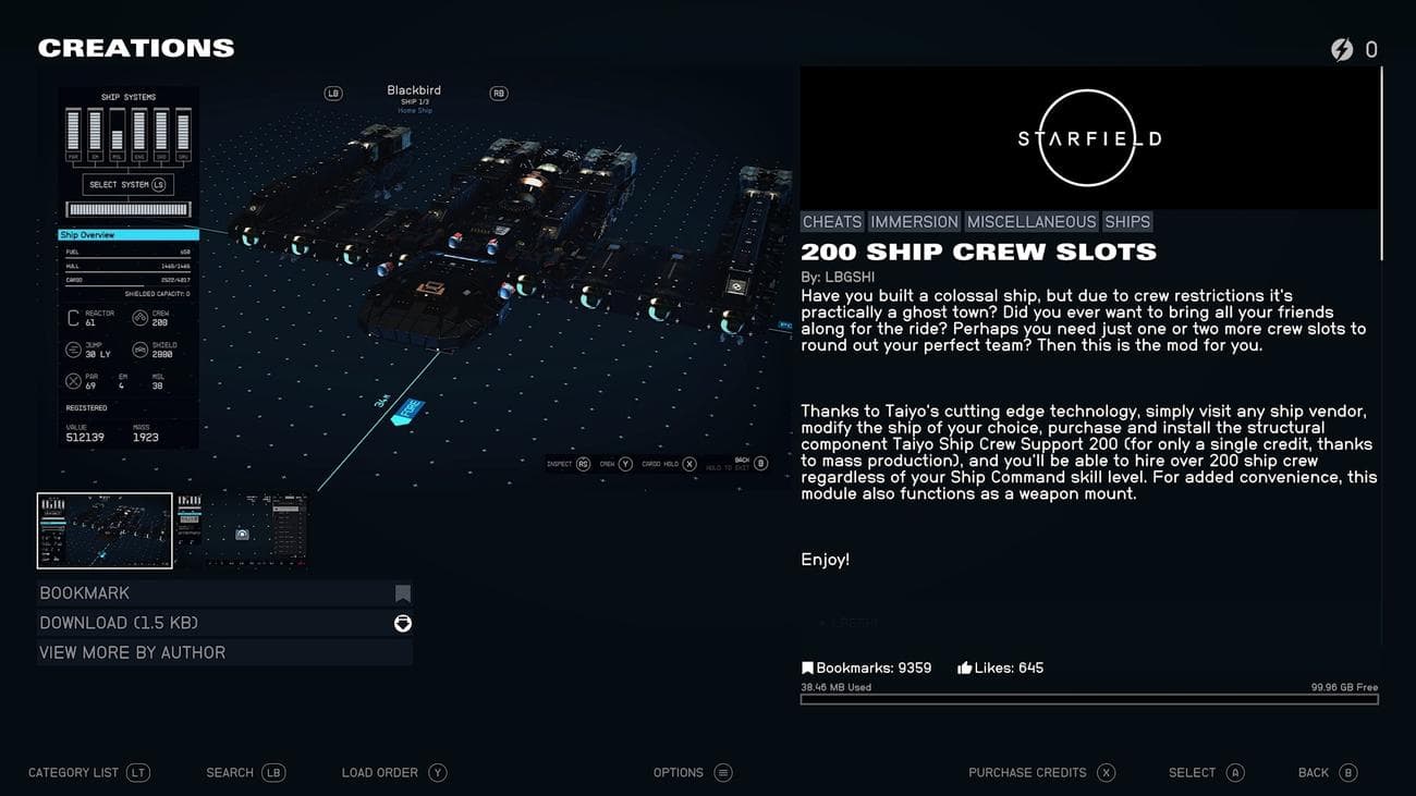 Screenshot of Starfield mods