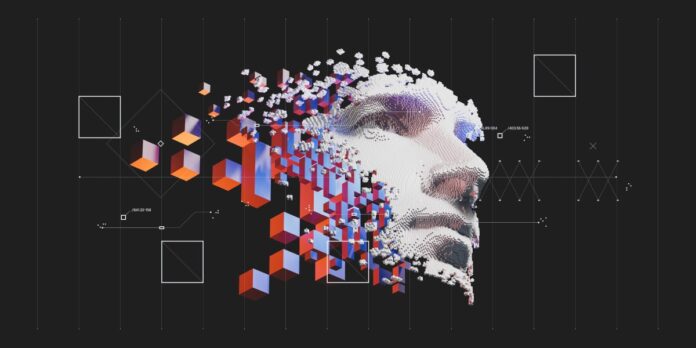 Abstract digital human face.