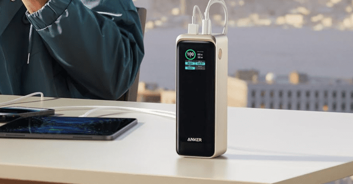 Anker power bank sitting on table