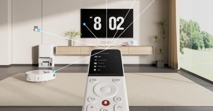 SwitchBot’s Universal Remote shown controlling several smart home devices.
