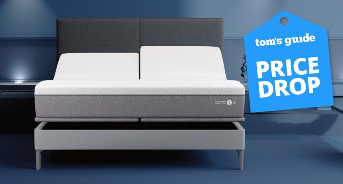 The Sleep Number i8 Smart Bed on an adjustable smart bed base in a bedroom, a Tom