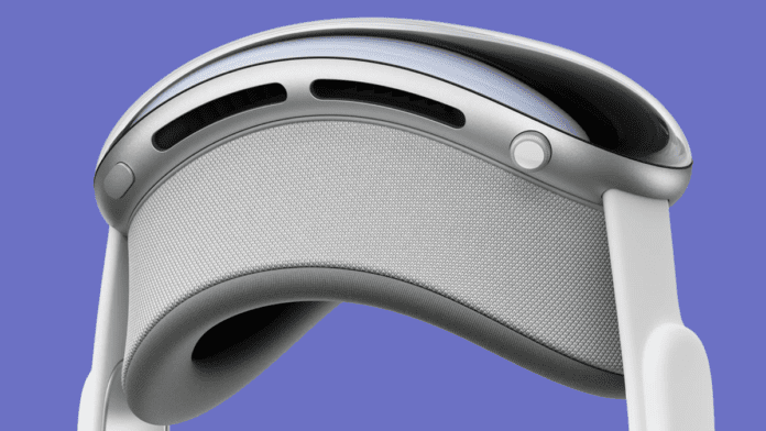 The Apple Vision Pro on a violet background