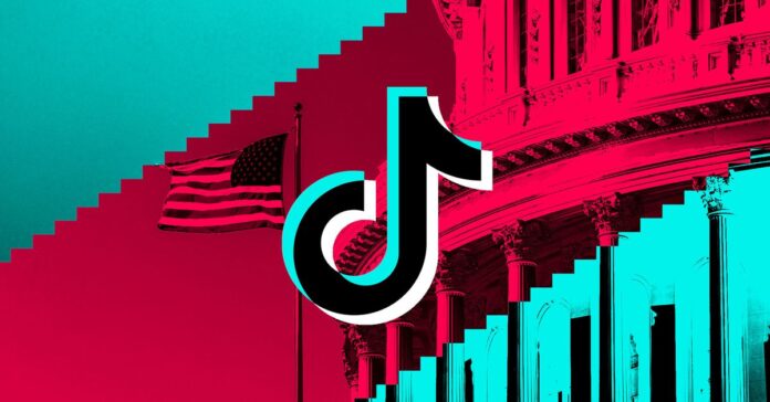 Photo collage of the TikTok logo over a photograph of the US Capitol building.