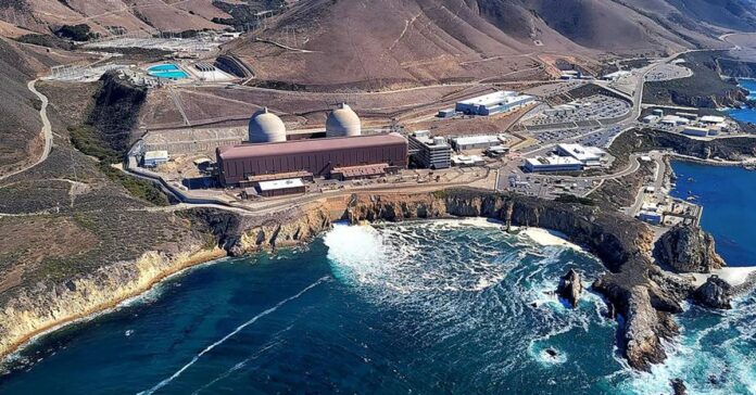 Aerial view of a nuclear power plant on the coast of California.
