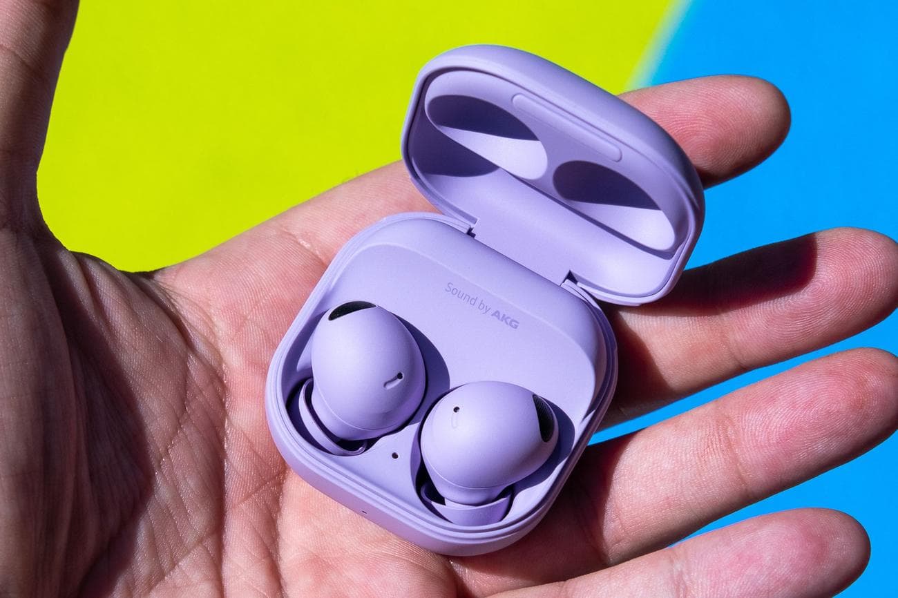 A photo of Samsung's purple Galaxy Buds 2 Pro.