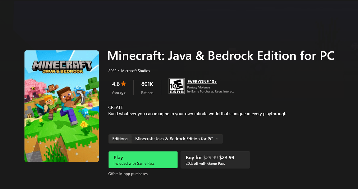 Αγορά του Minecraft στον υπολογιστή