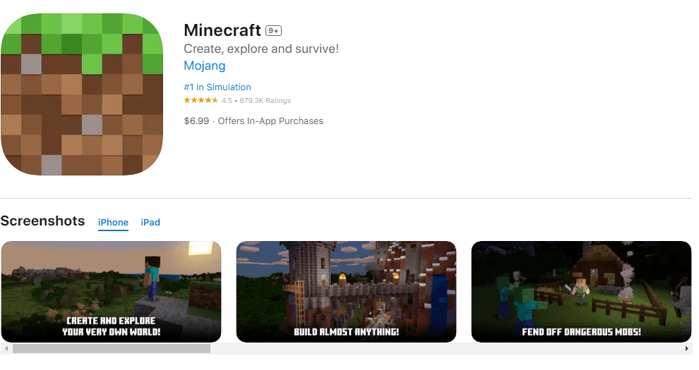 Αγορά Minecraft σε φορητή συσκευή iOS