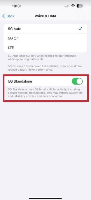 Εάν το iPhone σας είναι σε T-Mobile, βεβαιωθείτε ότι έχετε ενεργοποιήσει το 5G Standalone - Για την καλύτερη εμπειρία 5G, οι χρήστες iPhone στο T-Mobile πρέπει να βεβαιωθούν ότι αυτή η ρύθμιση 5G είναι ενεργοποιημένη