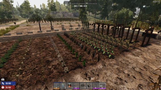 Ένα μεγάλο αγρόκτημα χάρη στο mod farming 7 Days to Die.
