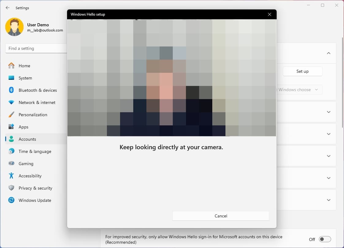 Διαμόρφωση Windows Hello Face