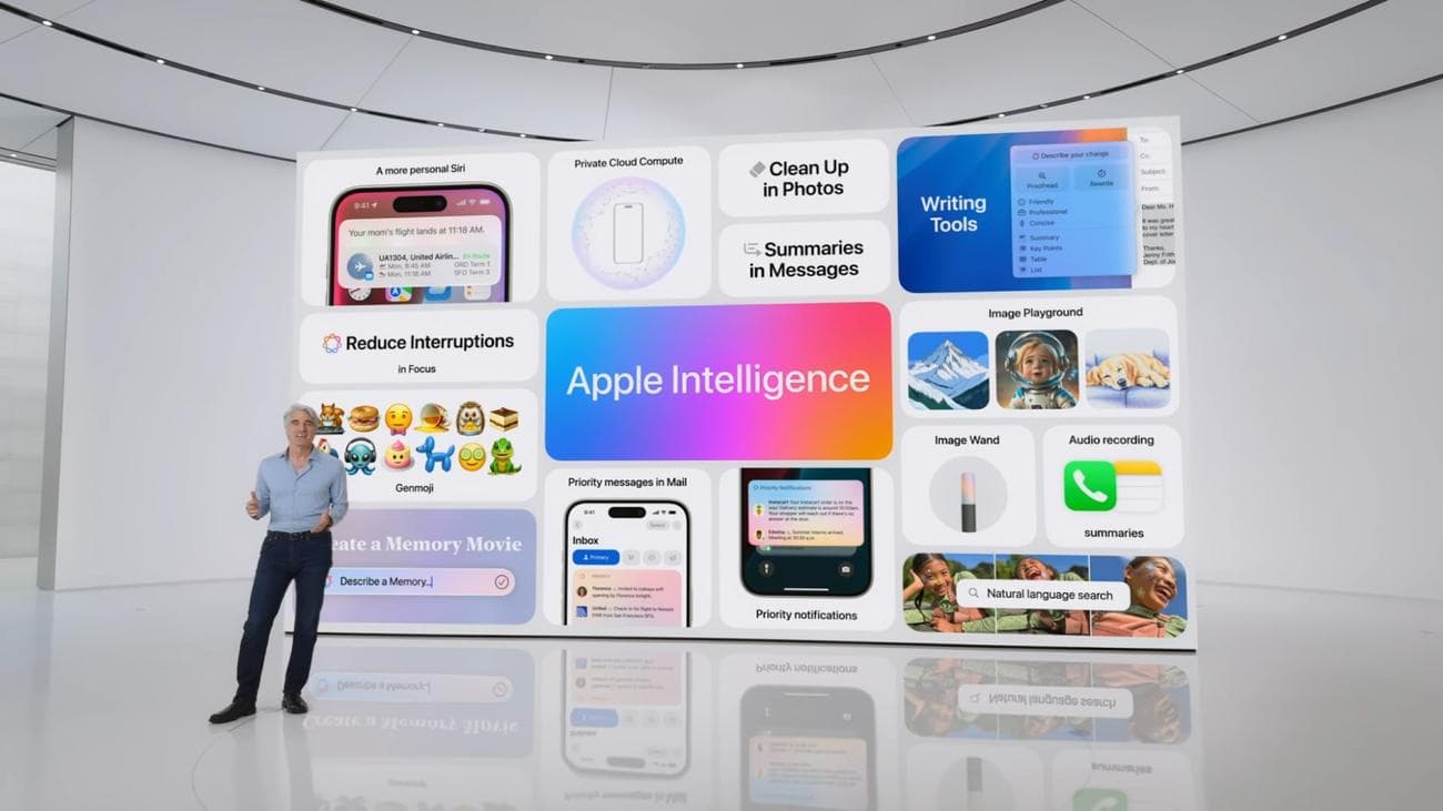 Ο Craig Federighi της Apple παρουσιάζει το Apple Intelligence στο 2024 Worldwide Developers Conference (WWDC).