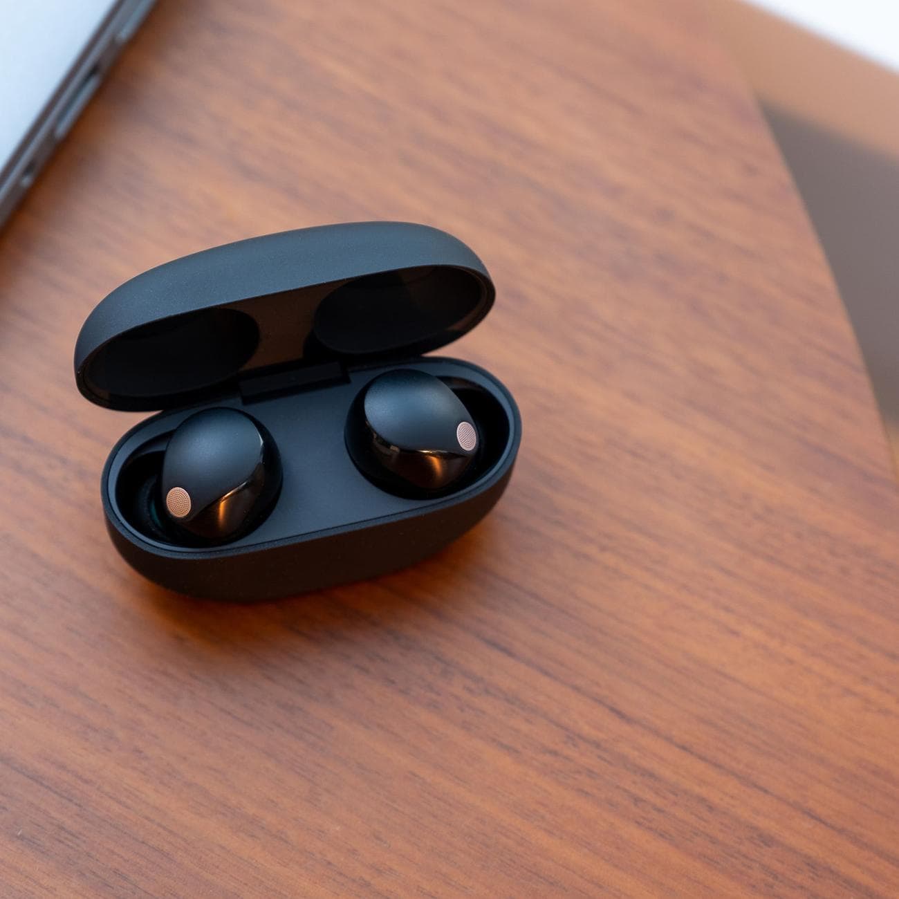A photo of Sony's WF-1000XM5 earbuds.