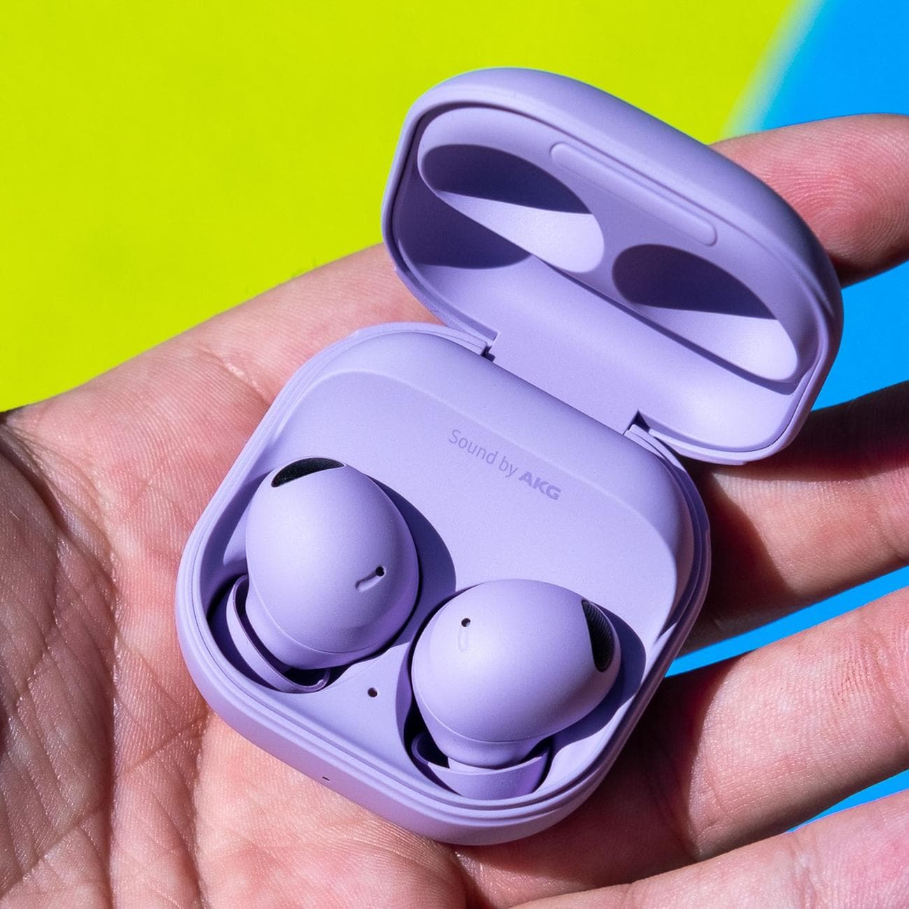A photo of Samsung's purple Galaxy Buds 2 Pro.