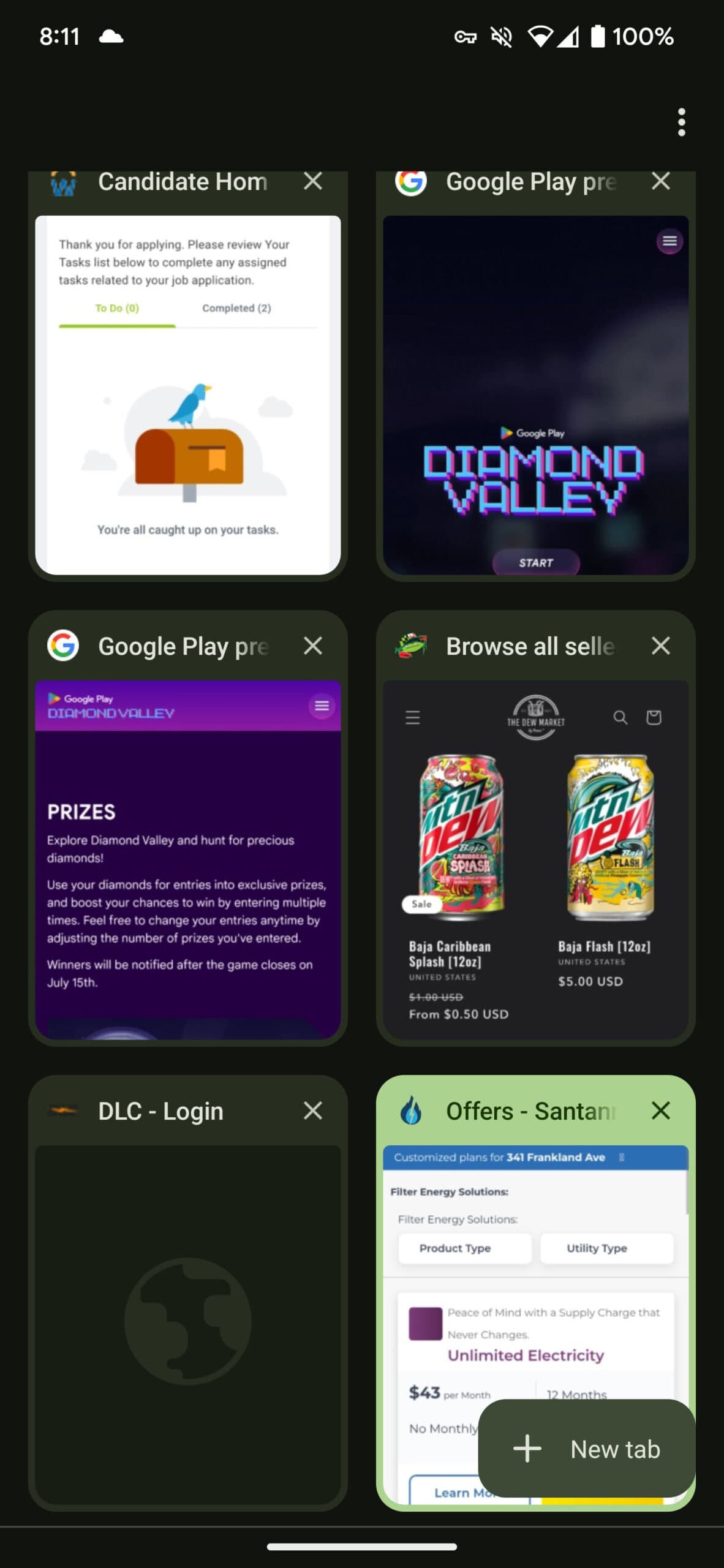 Στιγμιότυπο οθόνης νέας καρτέλας Google Chrome FAB