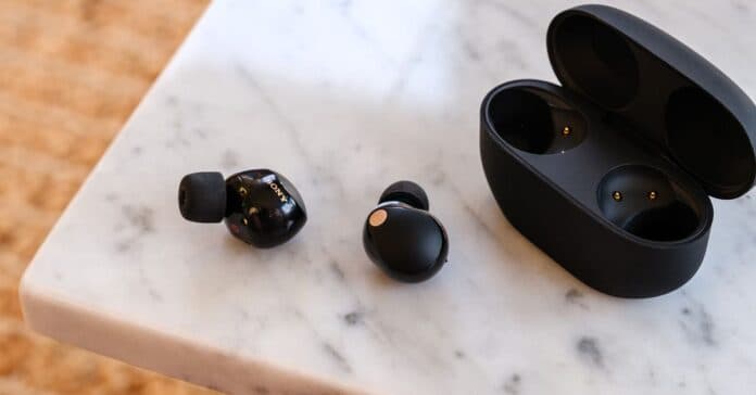 A photo of Sony’s WF-1000XM5 earbuds.