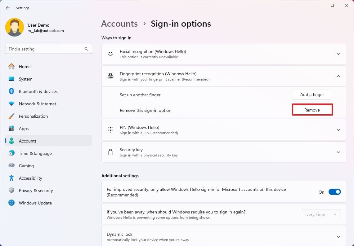 Το Windows Hello αφαιρεί το δακτυλικό αποτύπωμα