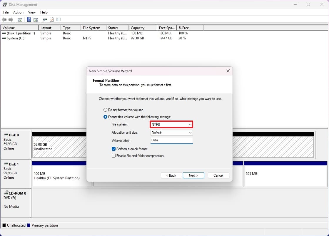 Format this volume with the following settings
