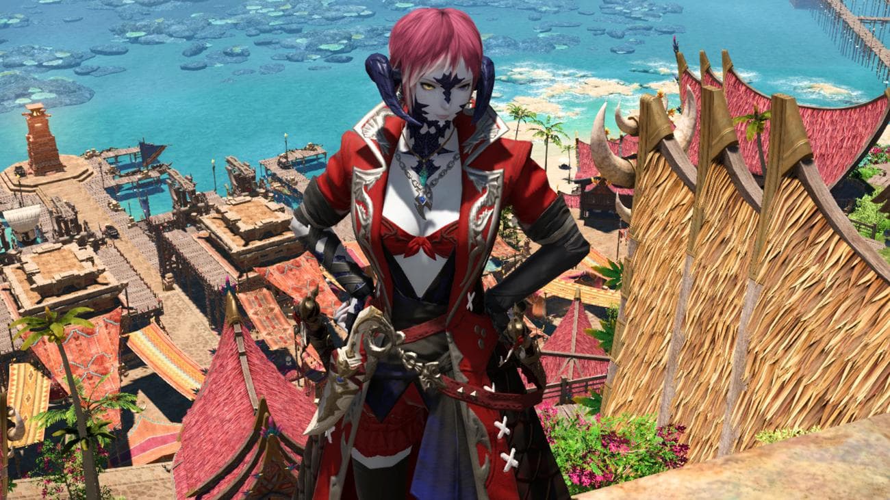 FF14 Dawntrail αλλάζει δουλειά - Ένας Au Ra Ninja στέκεται ψηλά στο Tuliyollal.