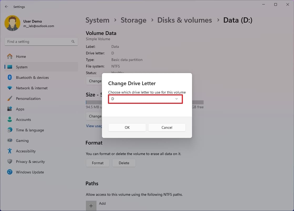 Disk volume add drive letter